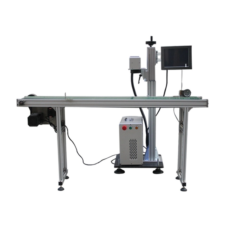 Flying Online Fiber Laser Marking Machine with Conveyer Table