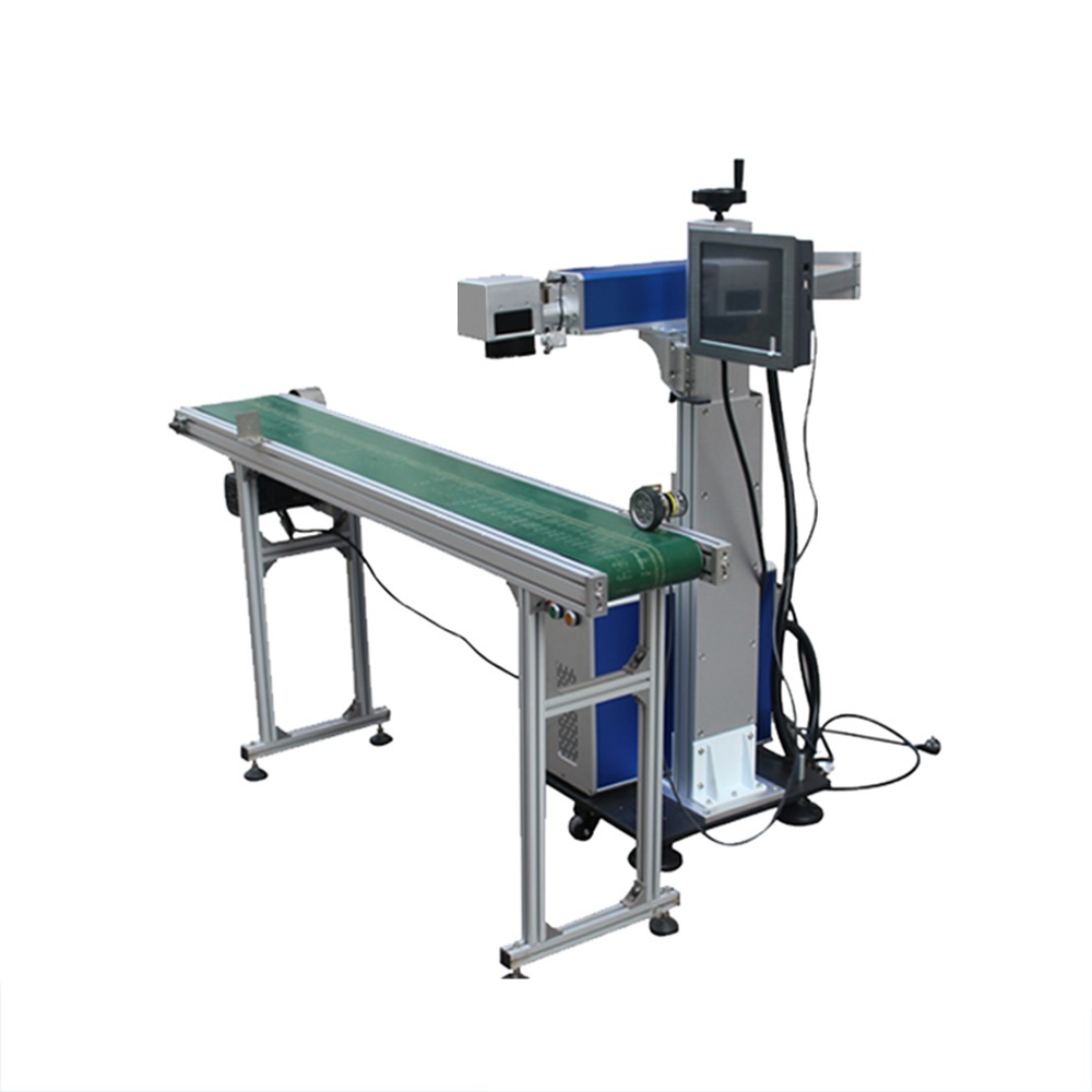 Flying Online Fiber Laser Marking Machine with Conveyer Table